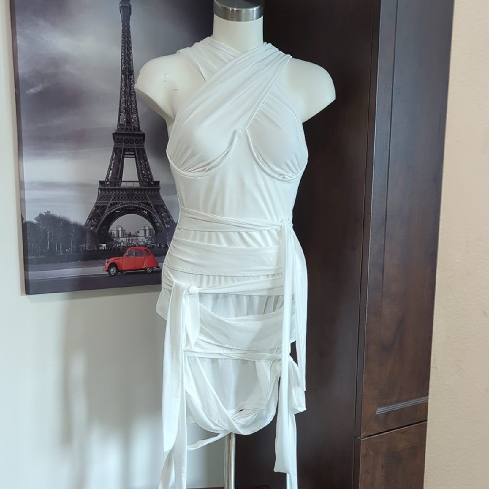 PrettyLittleThing White Backless Dress
